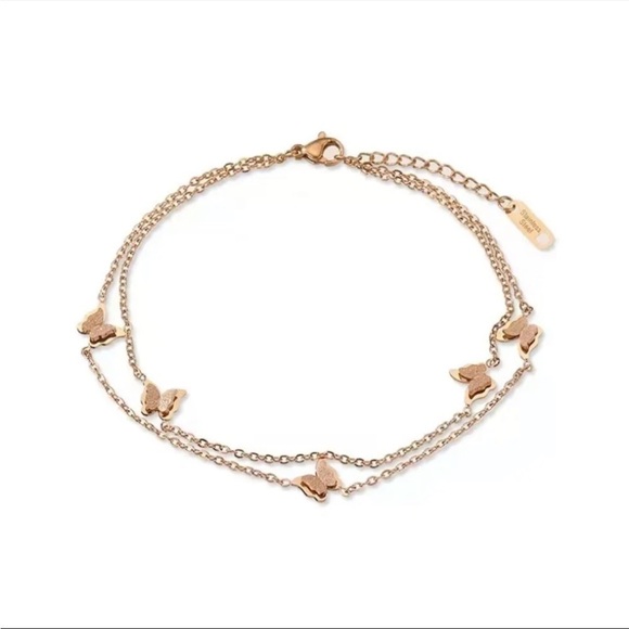 NEW Gold Plated Chain Double Butterfly Anklet Ankle Bracelet - Picture 3 of 9